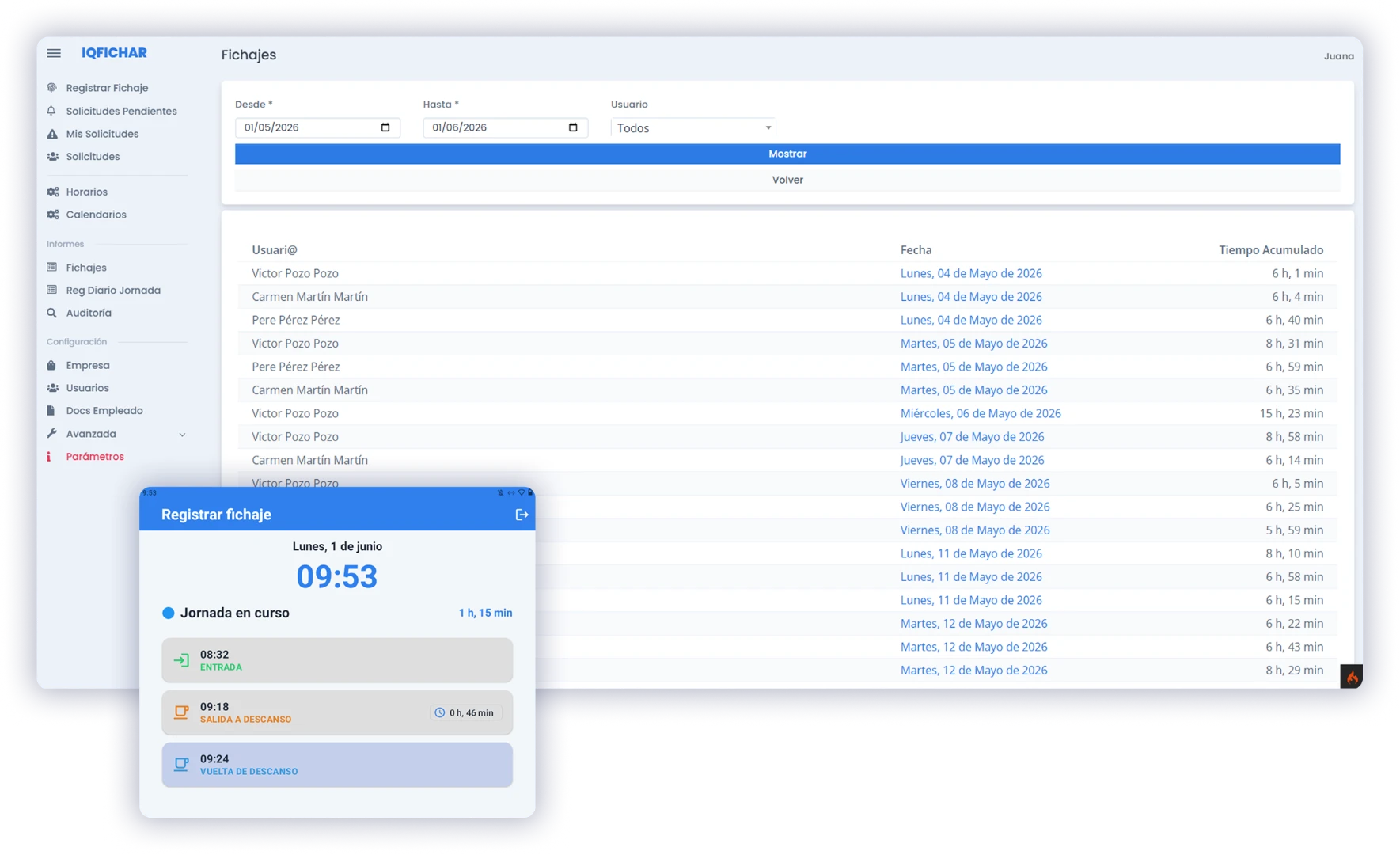 Precios del software de control horario de IQ Fichar